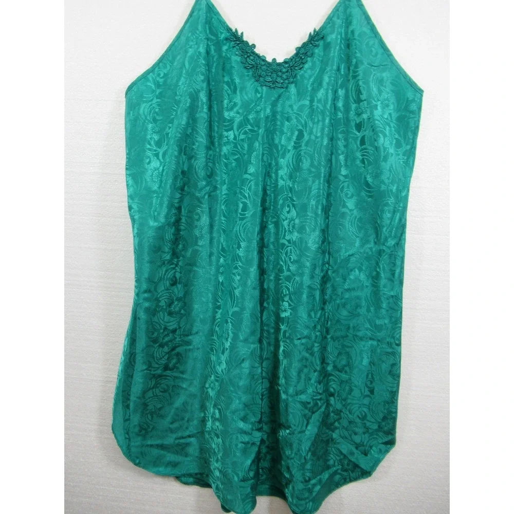 Vintage 90s Intimate Affair Satin Chemise Nightgown Women Medium Green